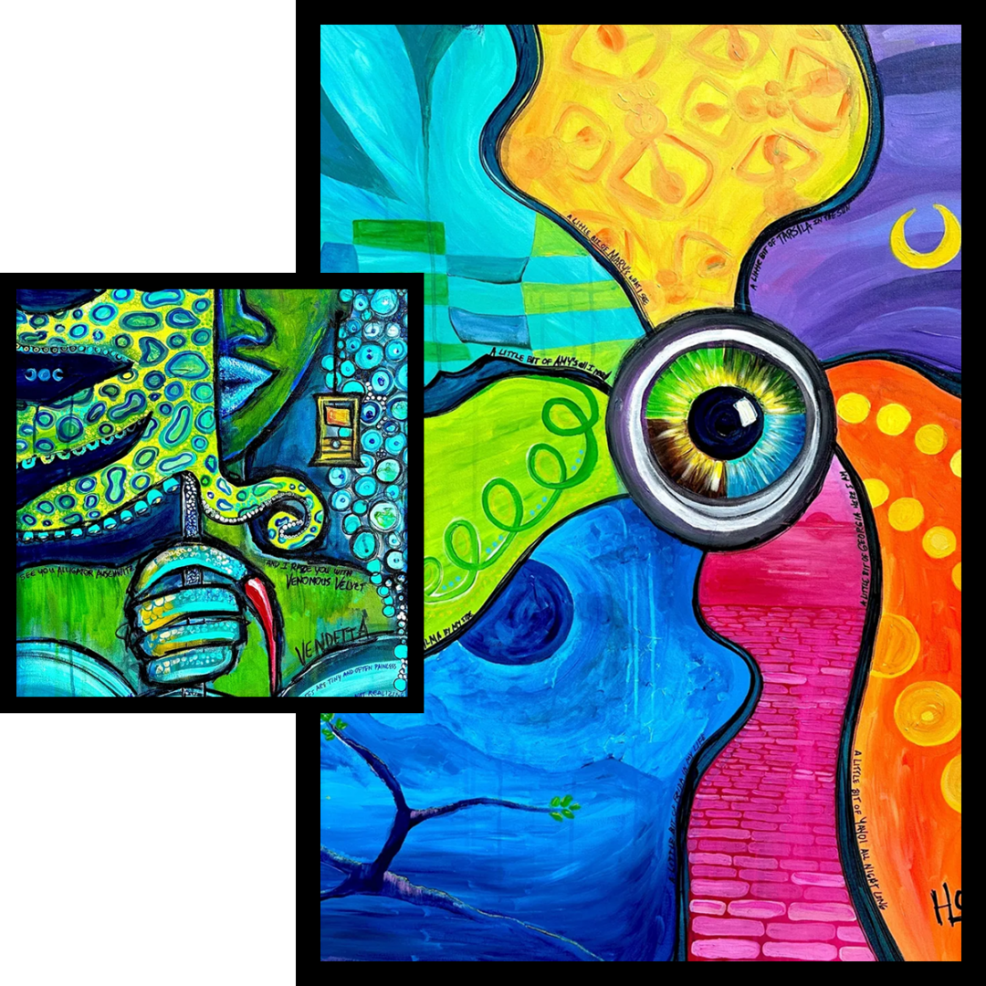 Vibrant surreal artwork featuring swirling patterns